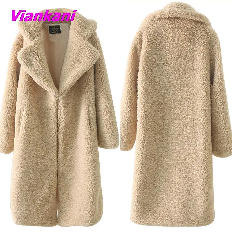 2022 New Faux Lamb Fur Coat Women Autumn Winter Lapel Slim Chic Long Fur Jackets Simple Solid Female Clothing Black Yellow Coats
