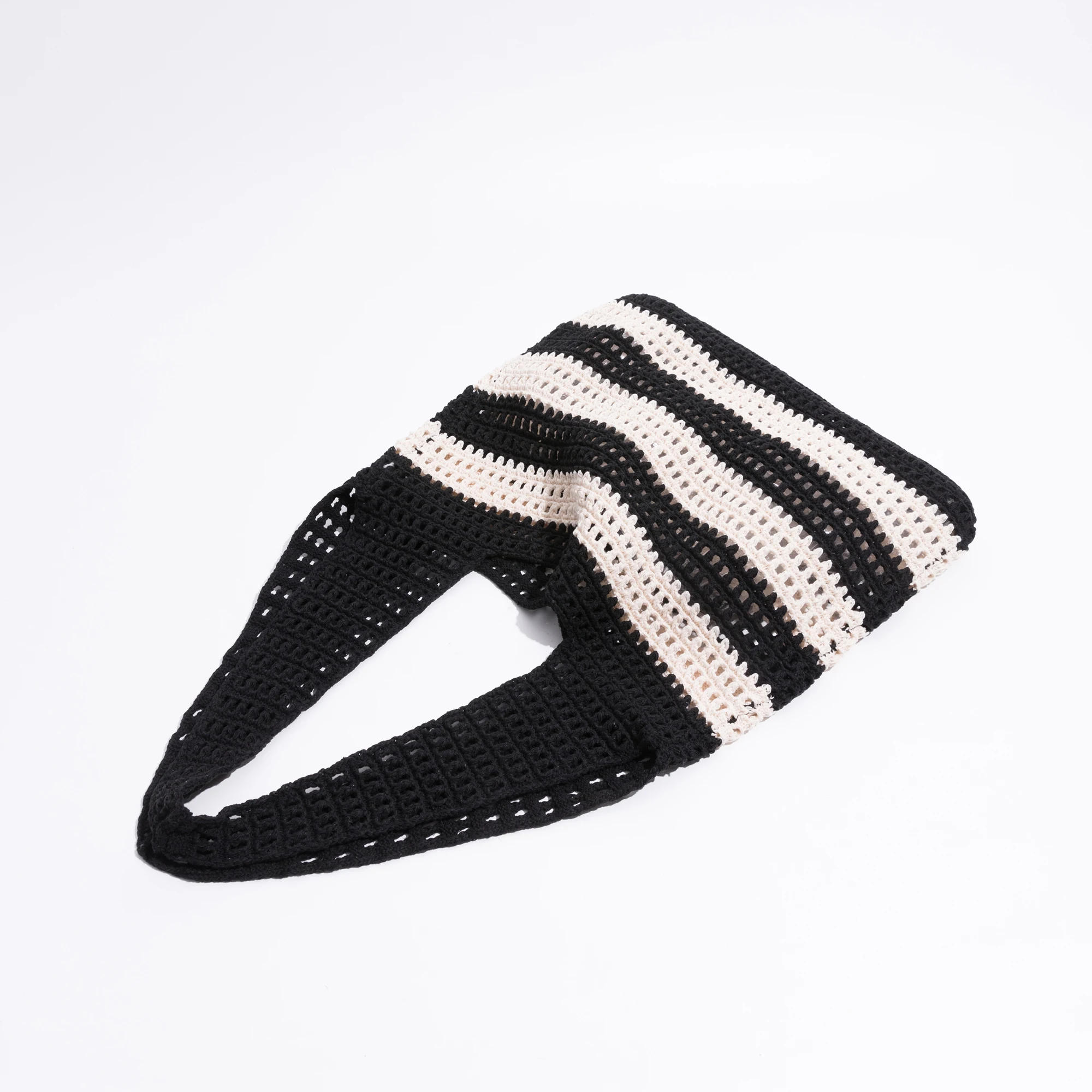 KOKOPEAS Hollow Out Knitting Stripe Shoulder Bag For Women Cotton Soft Beach Handbag Large Capacity Shopping Bag