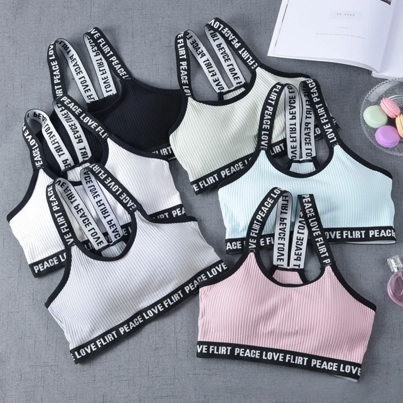 

Женский спортивный бюстгальтер, модный топ с надписью, пуш-ап, хлопковый Удобный спортивный топ для фитнеса и бега, женский спортивный бюстгальтер