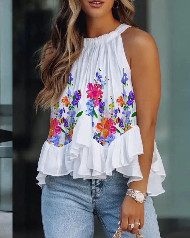 

Loral Printed Ruffled Tank Top2023 New Fashion Hot Selling Women's Wear