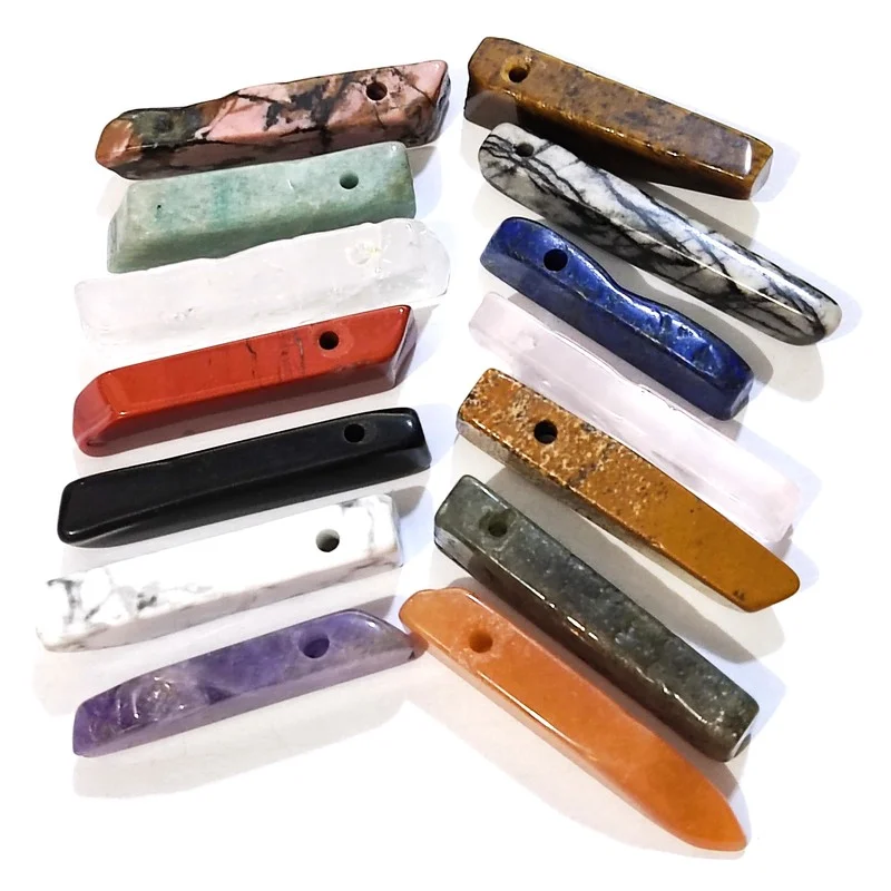 

20pcs Natural Stone Strip Bar Pendant Rose Pink Amethysts Crystal Green Aventurine Rectangle Charms for Women Men Jewelry Making