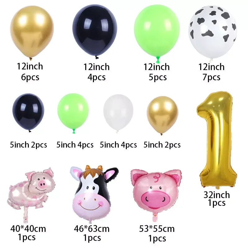 

New Jungle Birthday Party Cow Pig Balloons Set 32inch Gold Number Globos Farm Theme Party Kids 1-9st Birthday Party Decoration