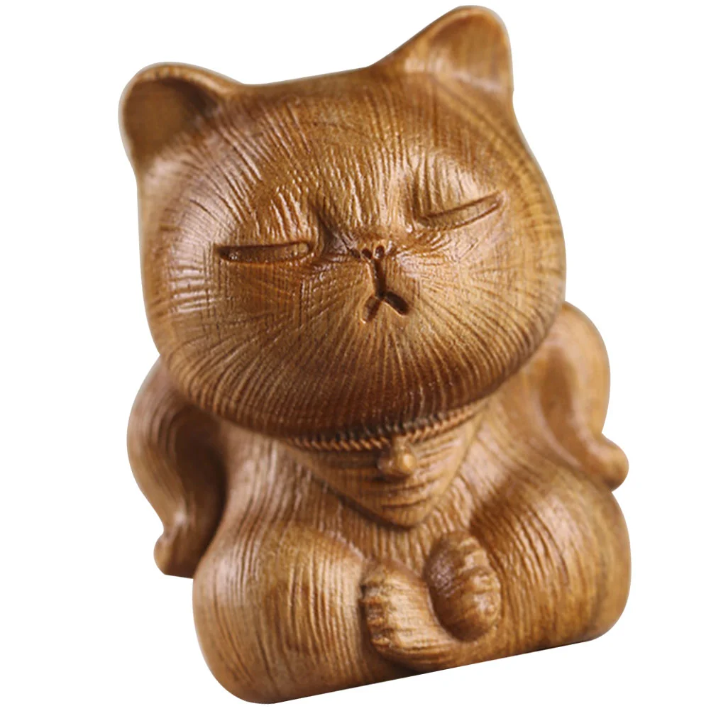 

Cat Statue Figurine Miniature Animal Figurines Wood Ornaments Desk Ornament Sculpture Decoration Fortune Bookshelf Diy Mini