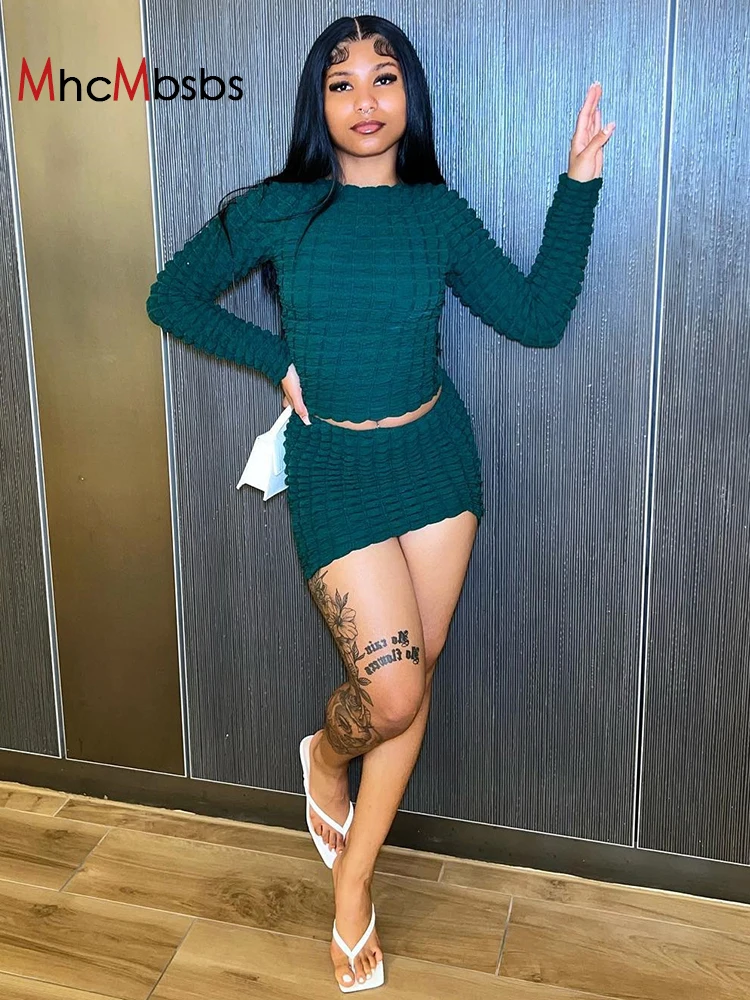 

Женский комплект из двух предметов, однотонный облегающий Топ с длинным рукавом и юбка неправильной формы, Клубная одежда для вечеринки, ве...