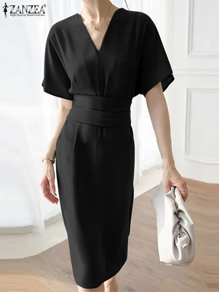 

Платье ZANZEA женское средней длины с коротким рукавом и V-образным вырезом