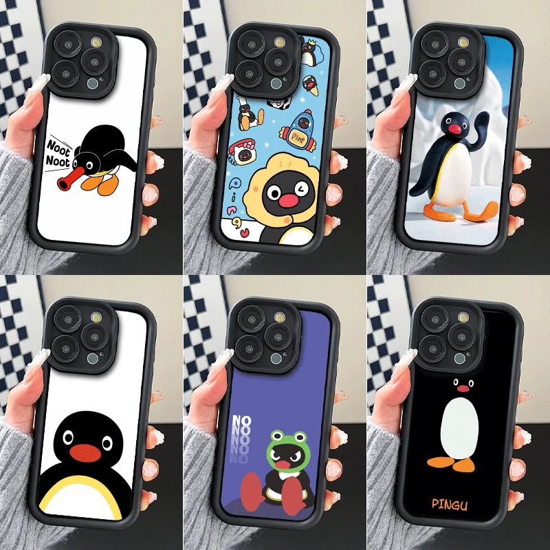 Фото Противоударный силиконовый чехол с мультяшным пингвином P-Pingu для iPhone 12 13 14 15 Plus 16 Pro Max 17 Air 16E 17E 11 XS 7 SE №1