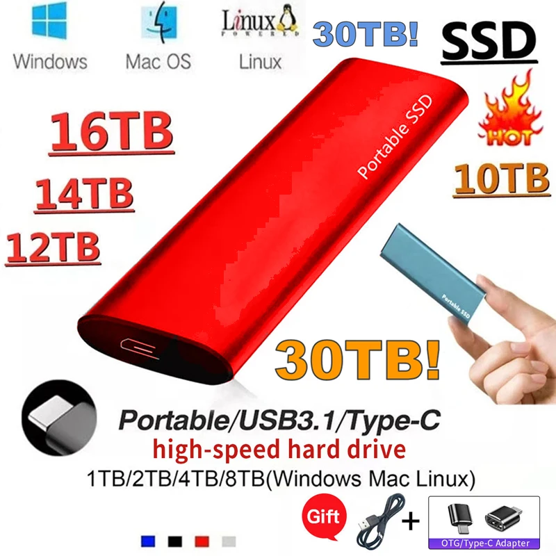 

High Capacity Mobile Solid State Drive 1TB 2TB SSD Portable 500GB Hard Drive Storage Device Computer USB 3.1 Mobile Hard Drives