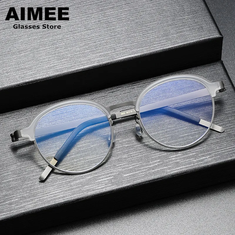 Denmark Brand Round Screwless Titanium Glasses Frame Men Women Half-Rim Optical Prescription Eyeglasses Blue Light Spectacles