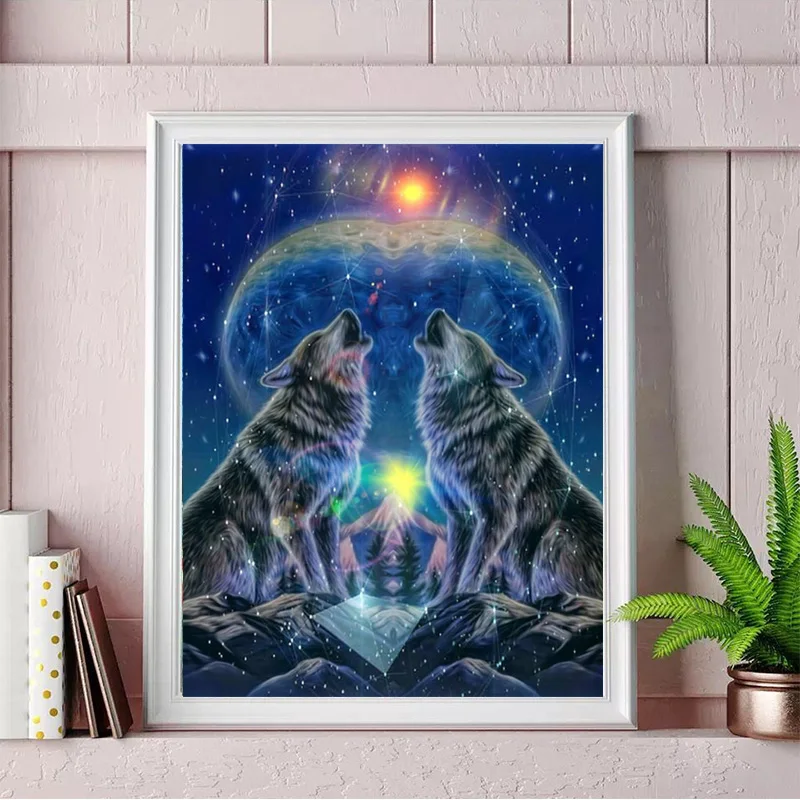 

Алмазная 5D картина «сделай сам», вышивка крестиком из двух снежных волков, мозаика с изображением животных стразы, украшение для дома