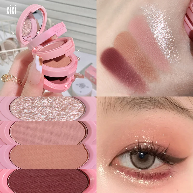 

3 In 1 Pearly Blusher Shimmer Eyeshadow Brighten Matte Highlighter Blush Palette Silkworm Face Contour Powder Makeup Palette