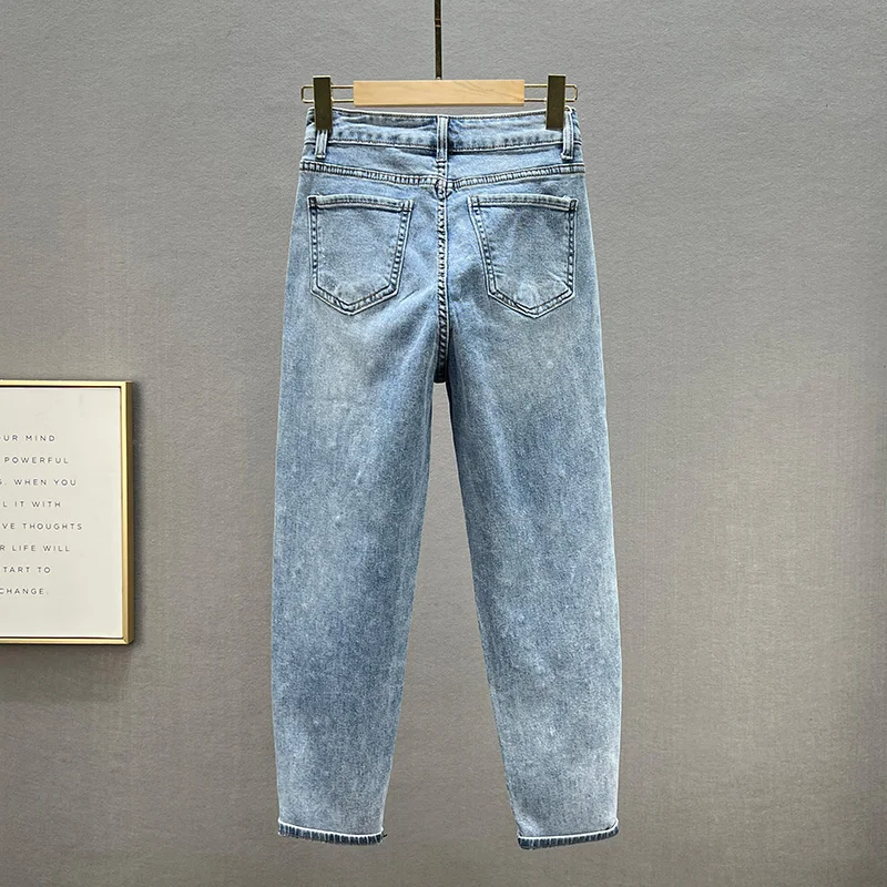 Girls Jeans 2022 Spring New High Waist Loose Hot Drilling Harem Pants Ankle-Length Jeans Female Denim Pants Students Jean Pants