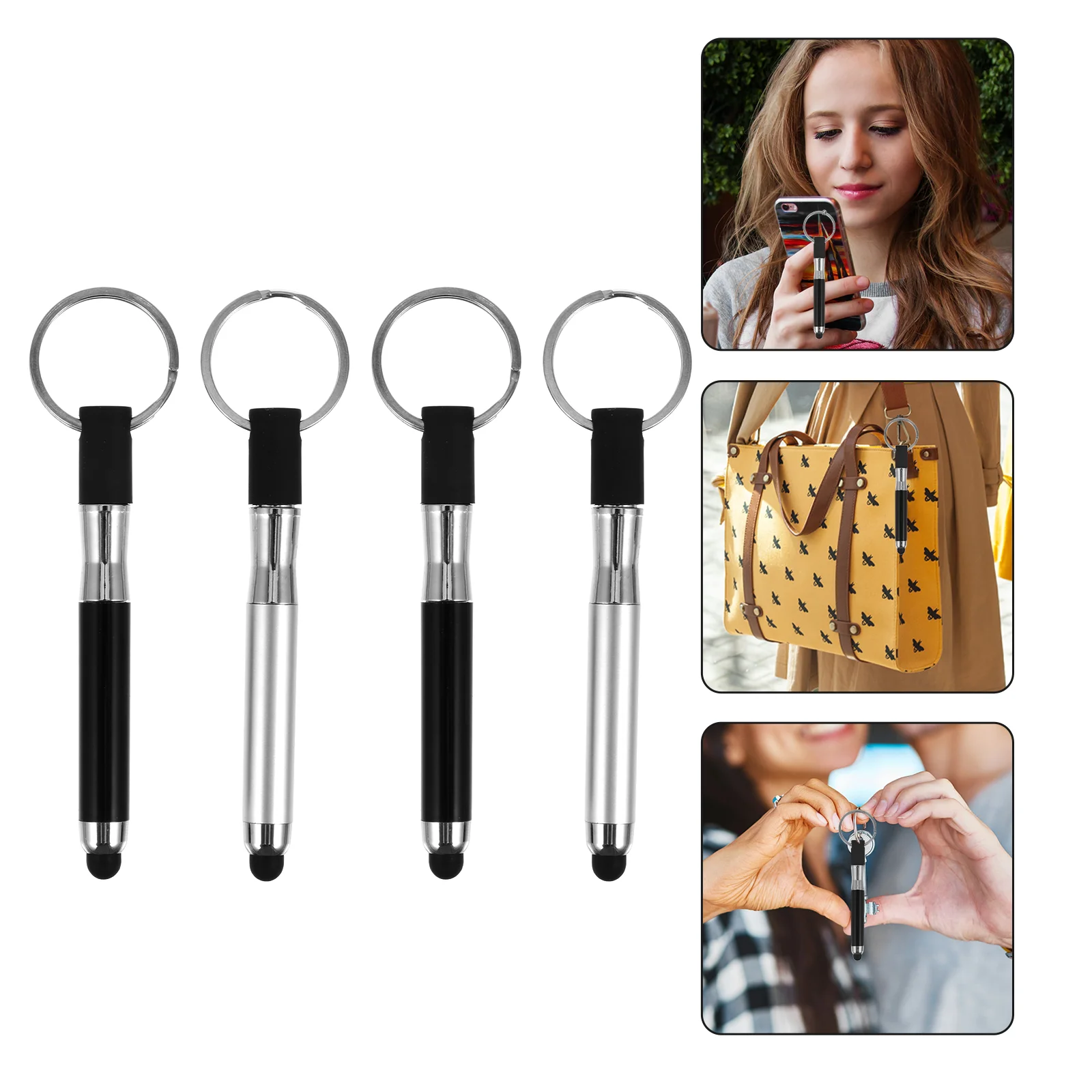 

4 Pcs Key Ring Stylus Keyring Capacitive Pen Black Chain Touch Screen Combo Rings Drawing