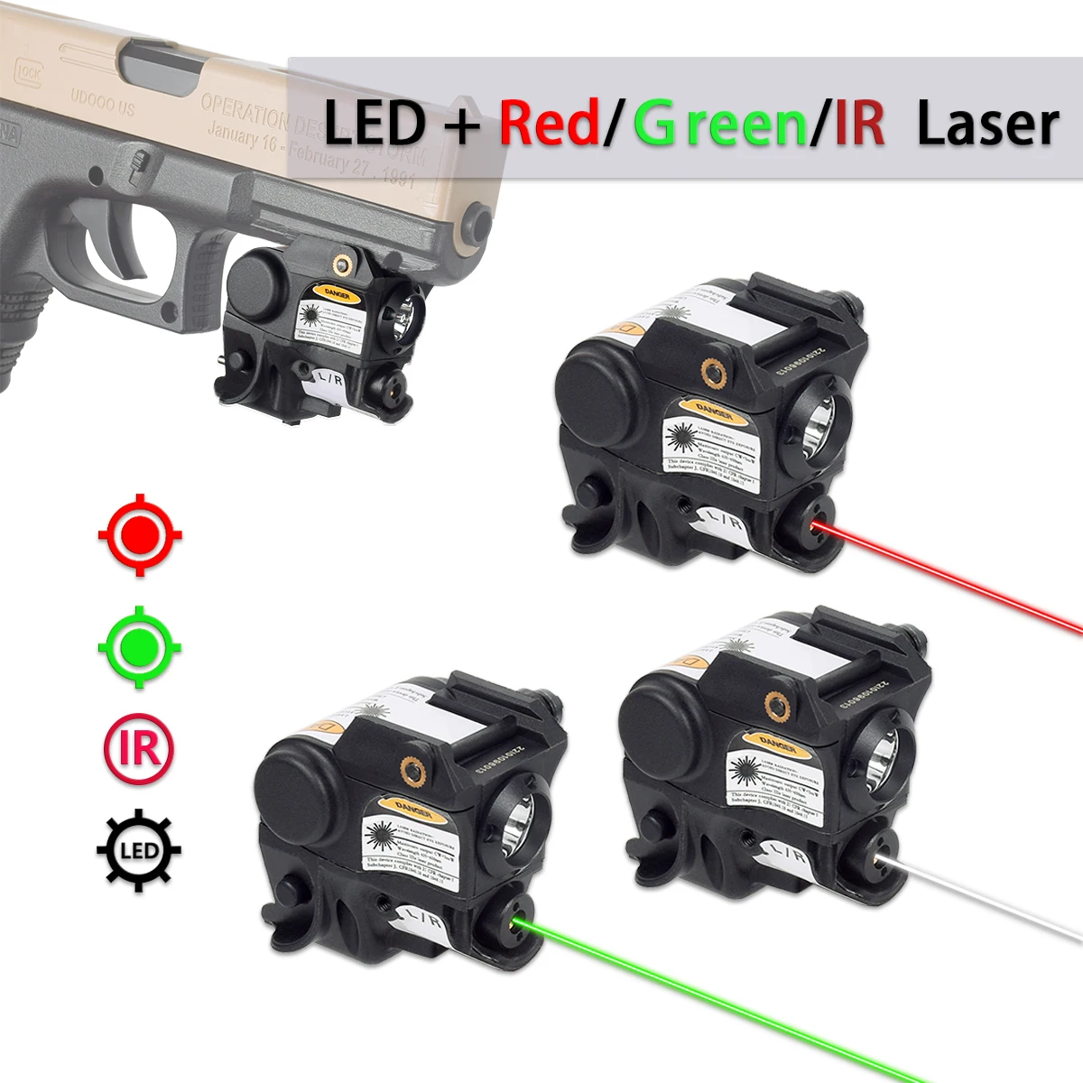 

Tactical Handgun Pistol Light Red Green IR Dot Laser Sight LED Weapon Flashlight For 20mm Rail Glock 17 19 Taurus G2 G2C G3