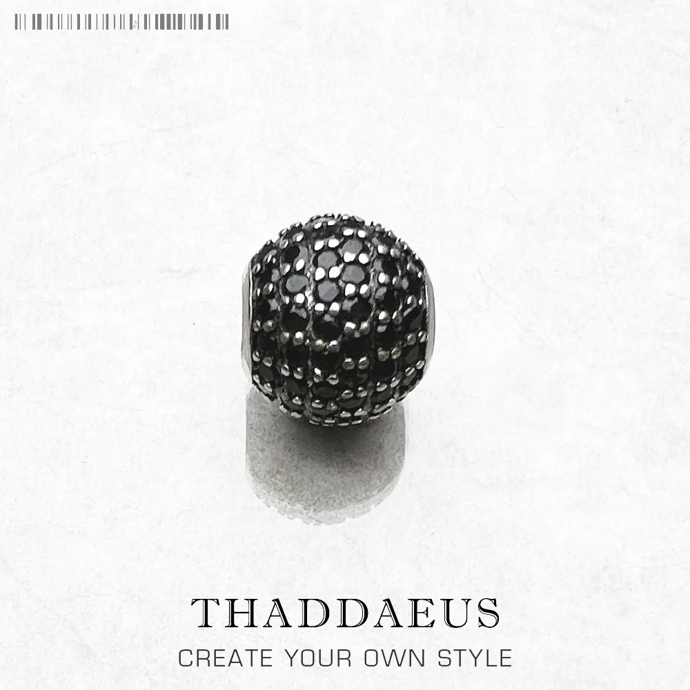 Шарм-шарик из серебра 925 пробы с черным кристаллом циркония |