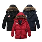 Зимняя утепленная длинная куртка для мальчиков с меховым воротником и капюшоном, плюшевая подкладка, плотная модная верхняя одежда для детей, детская ветрозащитная куртка