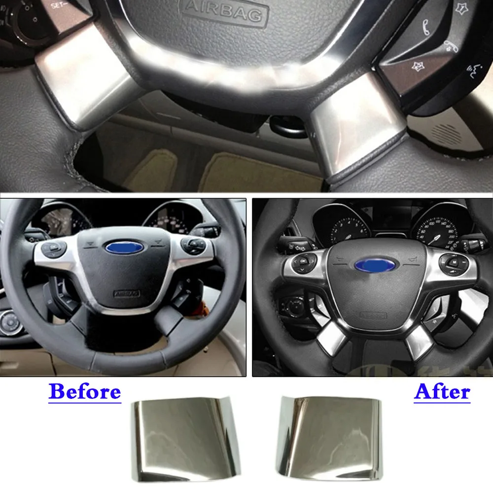 

For Ford Kuga Escape 2013 2014 2015 2016 Car Body Styling Inner Detector Stick Steering Wheel Interior Paillette Refires 2pcs