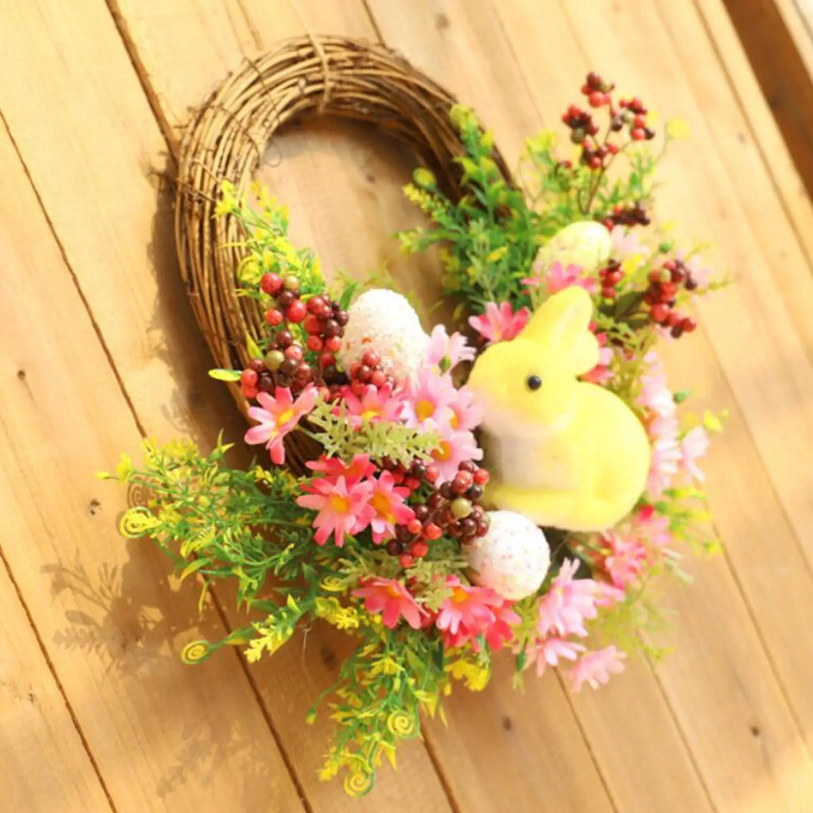 

40cm Easter Wreath with Colorful Eggs Bunny Wall Hanging Window Spring Greenery Garland for Holiday Front Door Decor Ornament