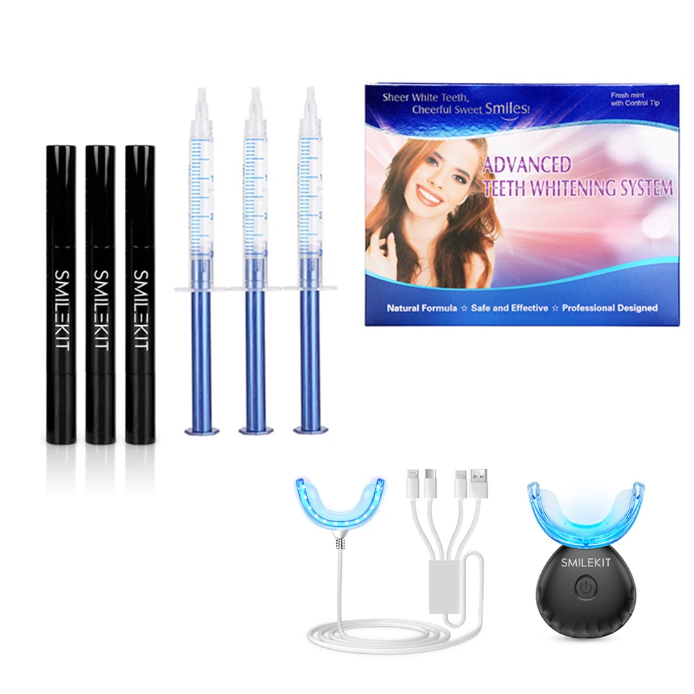 

Wholesale Teeth Whitening LED Light Kit Peroxide 35 44 Carbamide Gel Syringe Pen Dental System Dentist Tooth Bleach System Tools