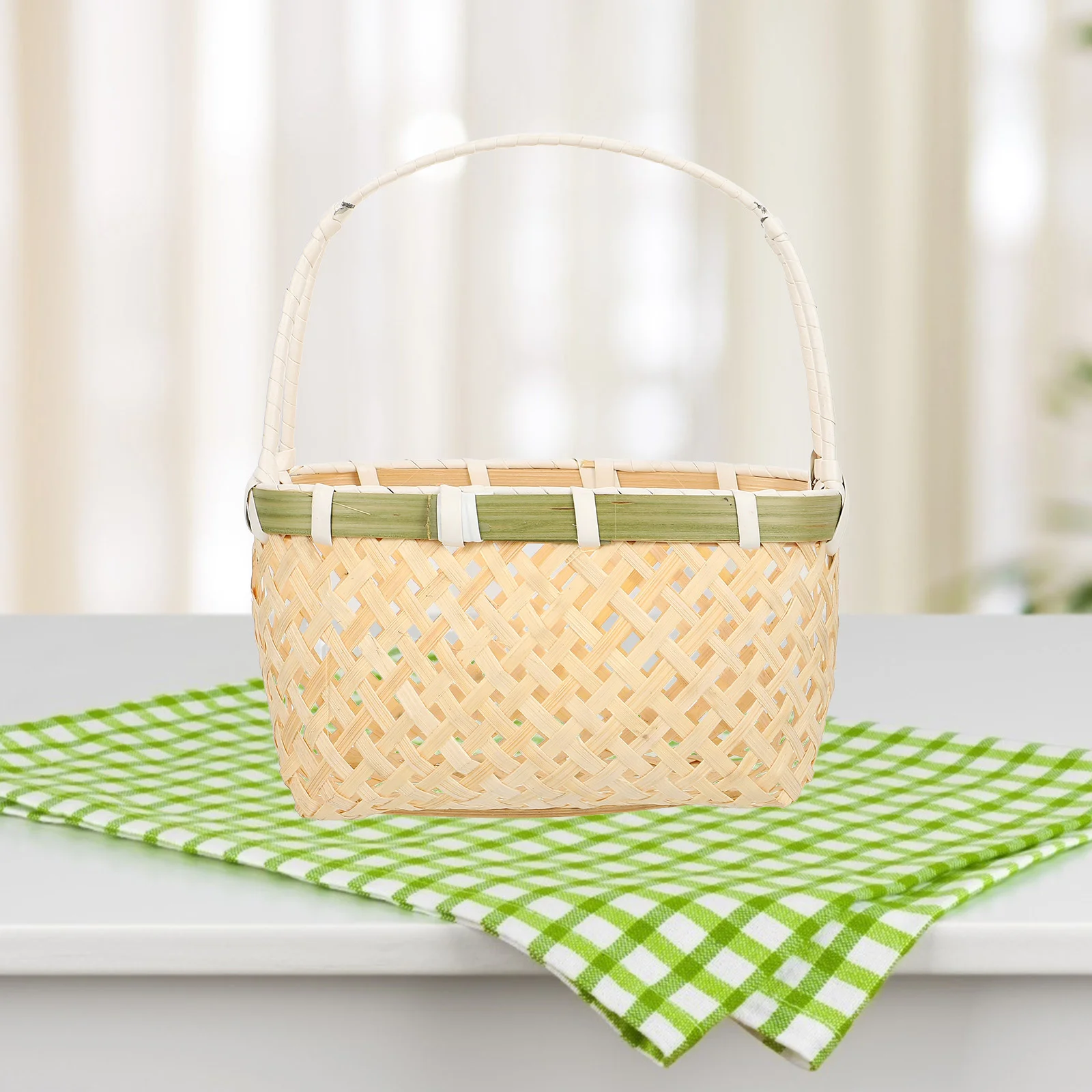 

Basket Woven Wicker Storage Picnic Flower Rattan Baskets Organizer Handle Fruit Containerfood Girl Snack Gift Fruits Braided