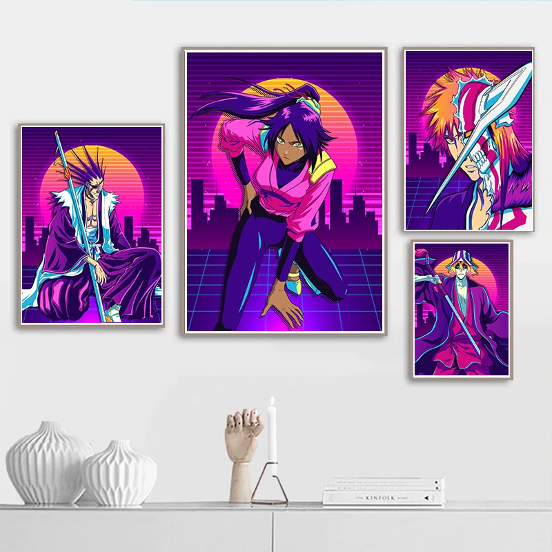 Поп аниме фигурка отбеливатель постеры 80-х Vaporwave kenpachi Gotei манга украшение на