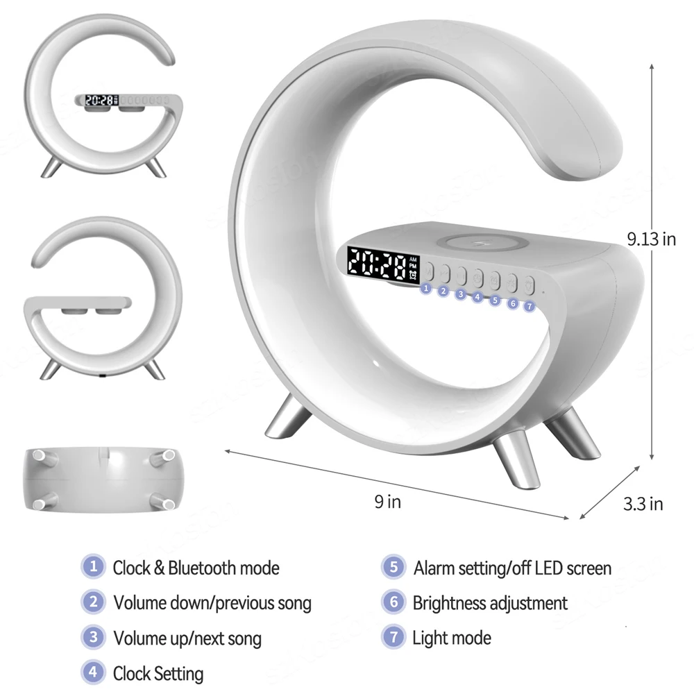 LED Night Lights Multifunction Sunrise Alarm Clock Wake Up Light Bluetooth Speaker Phone Wireless Charger RGB Dimmable Desk Lamp images - 6