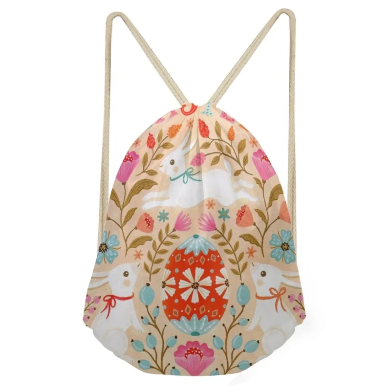 Easter Drawstring Bag Lady Pretty Flower Pattern Leisure Outdoor Bag?Polyester Fabrics Clothes And Shoes Bags For Women