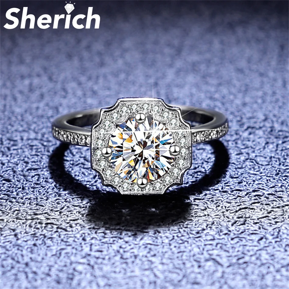 

Sherich D Color 1 Carat Moissanite Diamond S925 Sterling Silver Fashion Sparkle Ring Women Banquet Top Quality Jewelry кольца