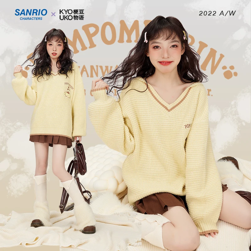 

Genuine Kawaii Sanrio Cinnamoroll My Melody Kuromi Navy Collar Women's Loose and Thin Autumn New All-Match Cute Anime Sweater
