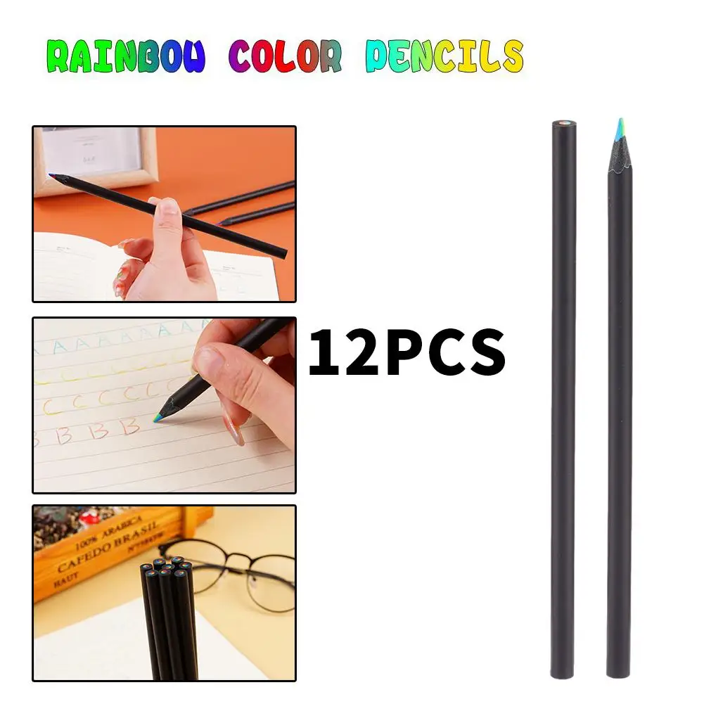 

12Pc Rainbow Pen Four Color One Core Triangle Wood Color Student Color Pencil Children Package Multi DIY Graffiti Pen Schoo U8B7