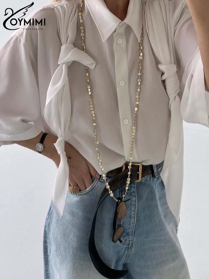 Повседневная белая женская рубашка Oymimi с отложным воротником элегантные