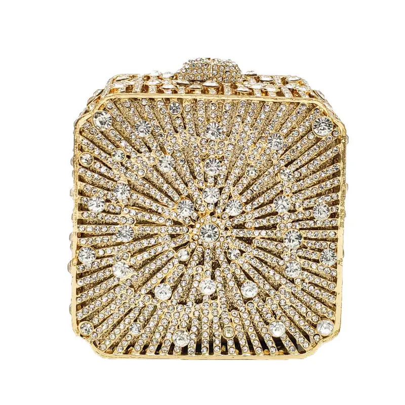 

Gold Clutch Bags Women Diamonds Shinny Square Hard Box Handbags 2022 New Fashion Party Rhinestone Purse Ladies Evening Bag