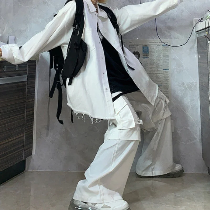 Y2k girl Mall Goth White Cargo Pants Women Gothic Harajuku Hippie Streetwear Chain Punk Loose Baggy Pants Oversize Korean Style
