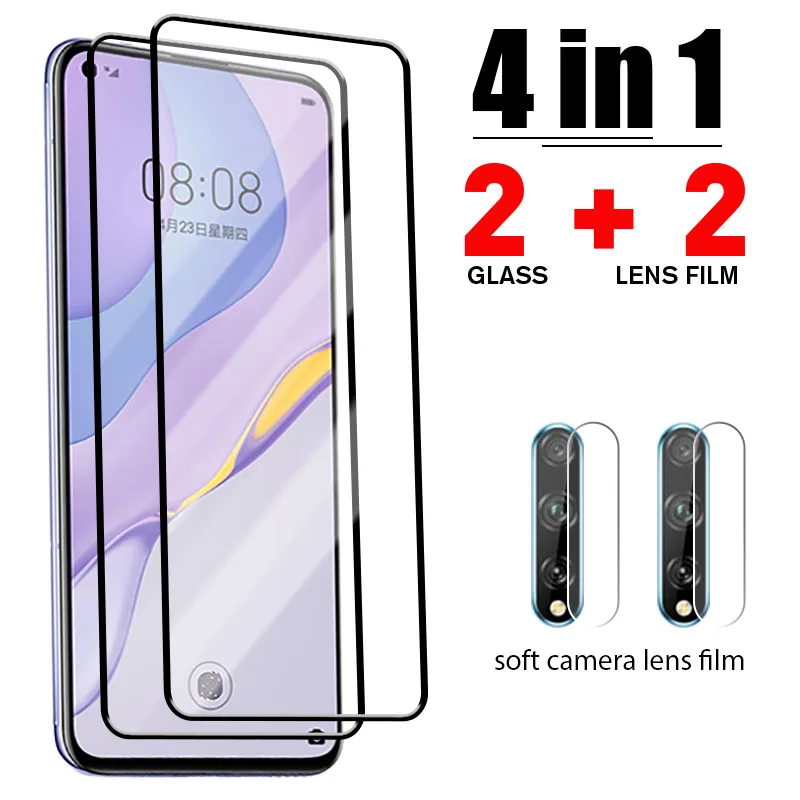 Закаленное стекло 4 в 1 для Huawei P50 P40 P30 P20 Lite зеркальная пленка объектива камеры Y5 Y6