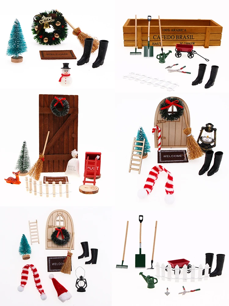 

Mini house Elf Door Christmas Decoration Set Miniature scene Mini wooden door Elf door accessories Christmas DIY decoration