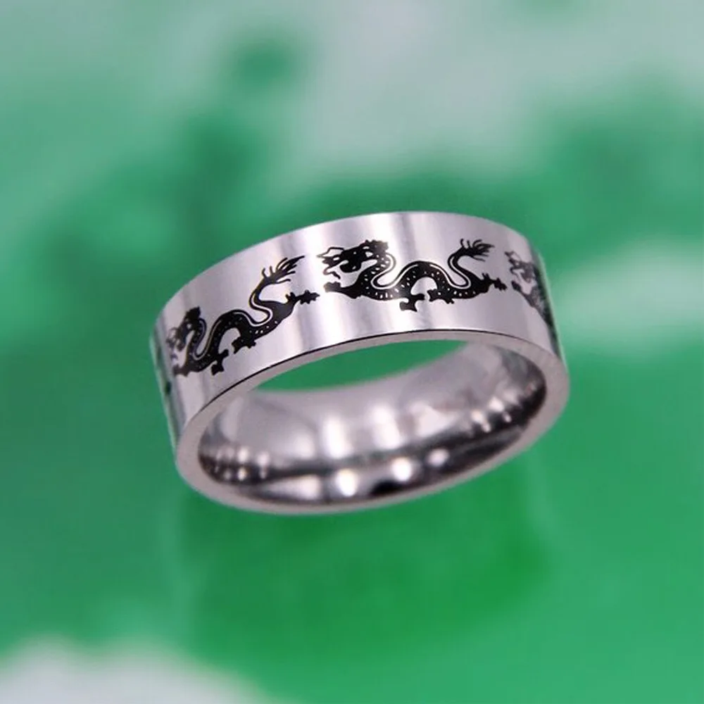 

Hip-Pop Punk Titanium Ring With Pattern Fire Butterfly Dragon Crucifix