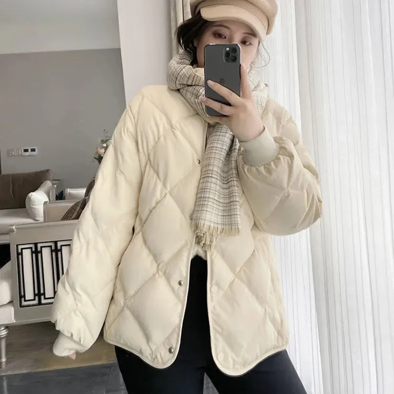 2022 Spring Autumn New Cotton Jacket Womens Fashion Loose Diamond Down Cotton Coat Women's Short Lightweight Breathable Parkas