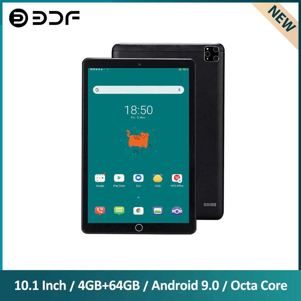 

BDF New 10.1 Inch Tablet Android 9.0 Tablet 3G/4G Mobile Phone Call 4GB RAM 64GB ROM Octa Core 8 CPU AI Speed-up 5000mAh Battery