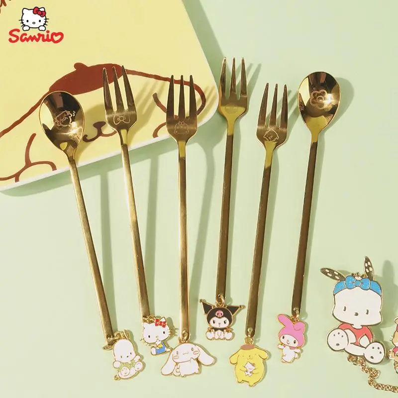 

Милые аксессуары Sanrios Cinnamoroll Kuromi моя мелодия почтовый мультяшный милый десерт фрукты вилка ложка столовая посуда детский подарок