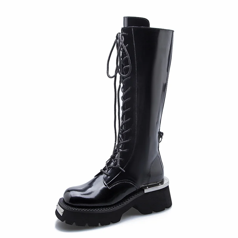 

2022 Winter metal Platform Women Long Boot Back Zipper Ladies Elegant Soft Leather Knee-High Boots Thick Sole Keep Warm Shoes
