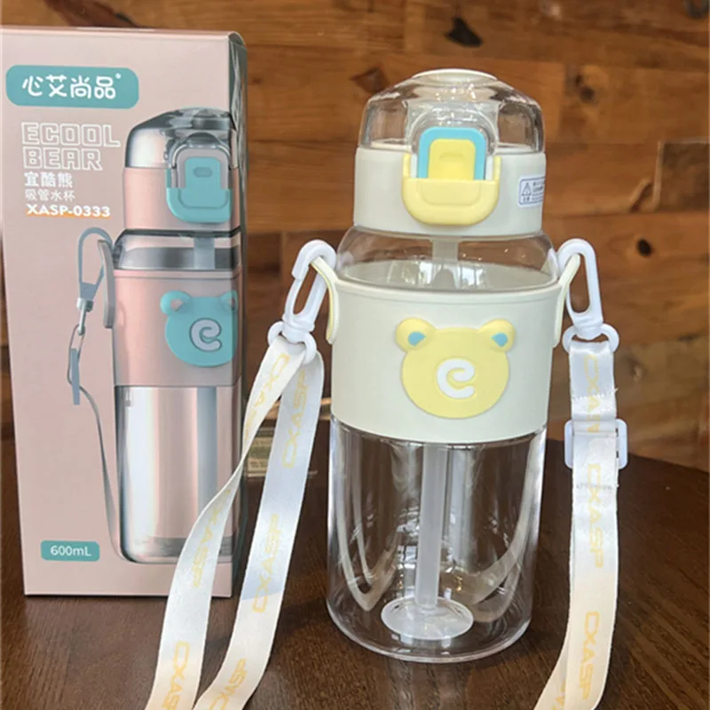 

Kawaii Bear Girl Boy портативная силиконовая соломенная чашка подходит для различных мест различные напитки чайник белый 600 мл