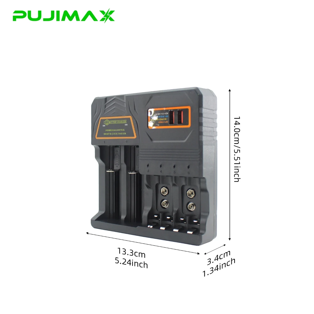 Зарядное устройство PUJIMAX MS-5D421529 на 8 слотов с независимыми каналами для Li-ion 3.7V (186502170026650185001450016340), NiMH 1.2V (AAA) и 9V (art.: 3920dca0cb0d9) - 3920dca0cb0d9