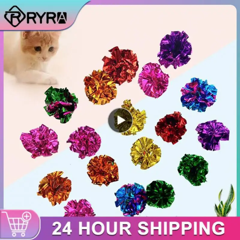 

5.5CM Cat sounding tin foil ball self-hey Toy Interactive Sound Ball Crinkle Ring Paper Kitten Pet Toys Random Color