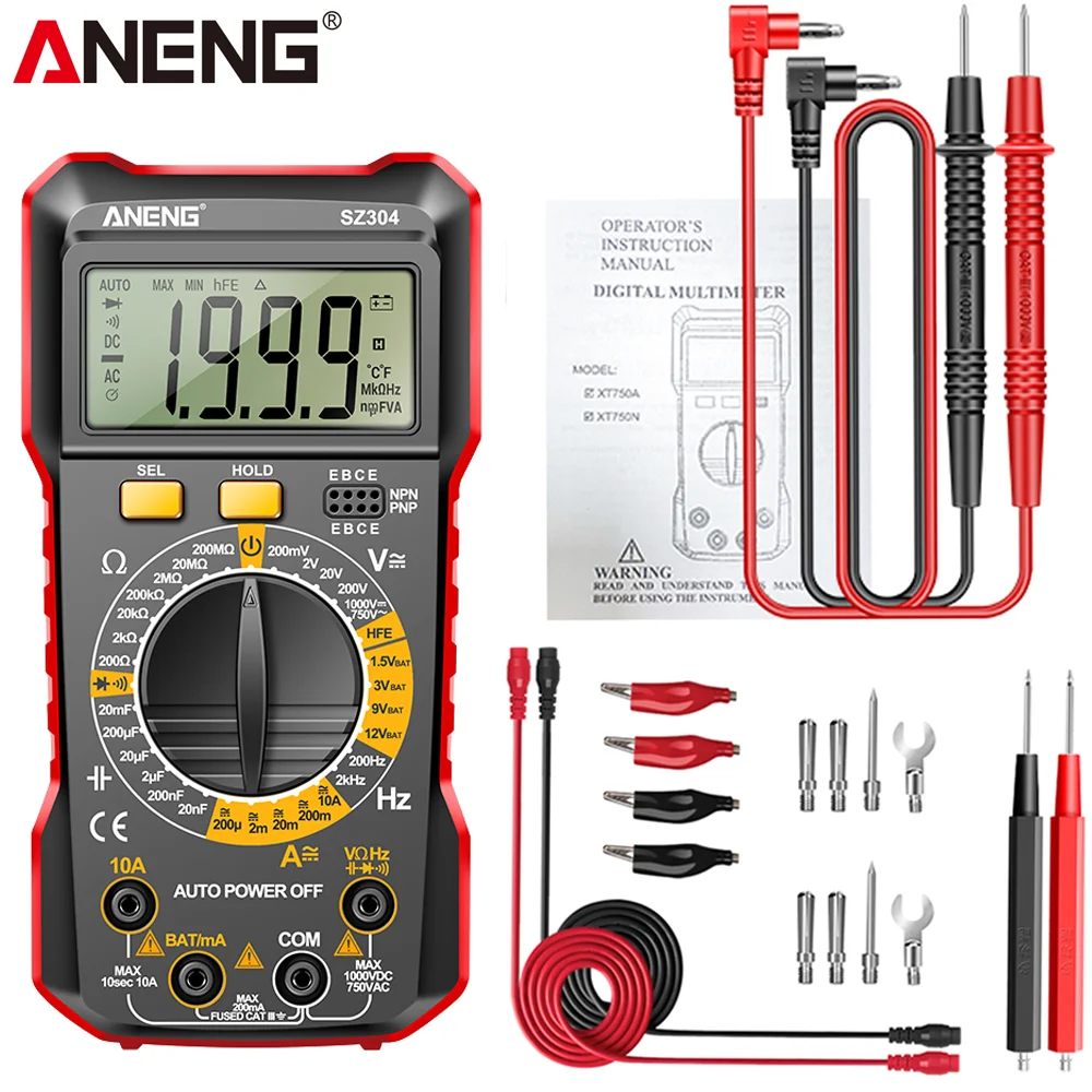 

ANENG SZ304 Digital Multimete True RMS Handheld Multifunction High Precision Tester NCV AC/DC Votage Current Resistance Ohm Tool