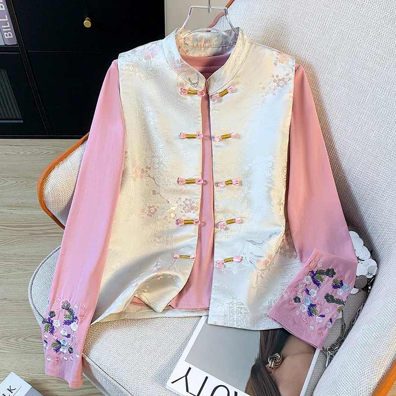 Новый китайский жилет нижняя рубашка комплект из двух предметов с пряжкой