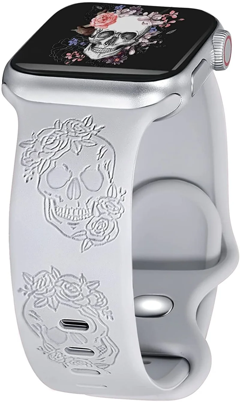 

For Apple Watch Bands 38mm 42mm,Boho Engraved Soft Silicone Sport Watch Band,Laser Engraved for SE 7 6 5 4 3 2 1 for Women Men