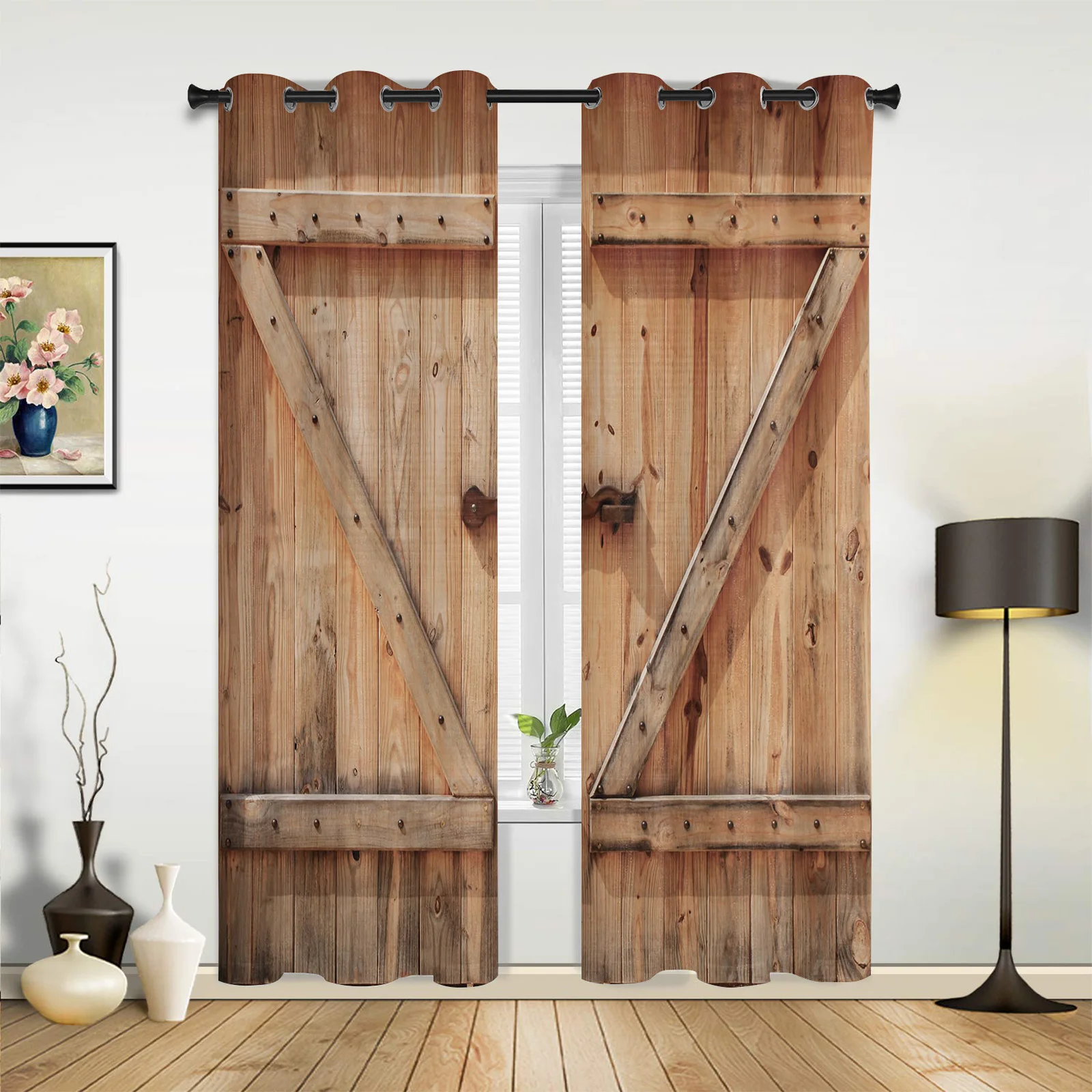 

Wooden Door Texture Vintage Curtains for Bedroom Living Room Drapes Kitchen Children's Room Window Curtain Modern Home Decor