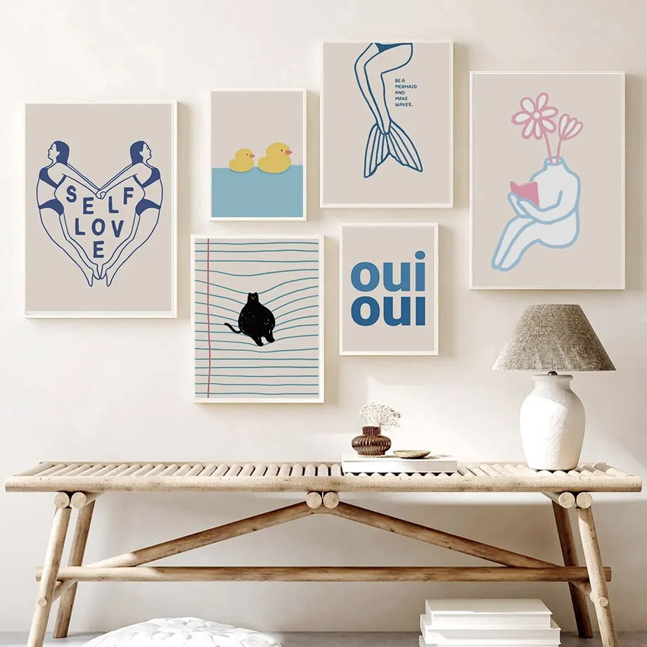 

Swimming Pool Ocean Mermaid Black Cat Abstract Minimalist Posters Wall Art Canvas Prints Painting Pictures For Living Room Decor