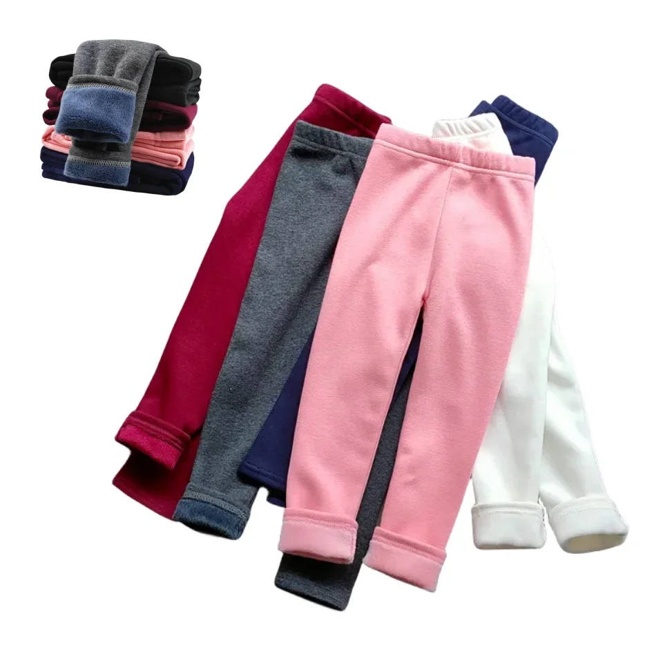 Детские леггинсы для девочек осенне-зимние хлопковые однотонные бархатные