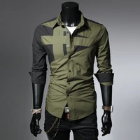 flow slim fashion personality patchwork long sleeve shirts for men