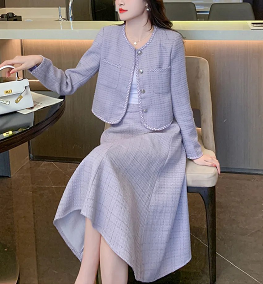 Роскошные модные осенне-зимние костюмы с юбкой Женская Корейская короткая